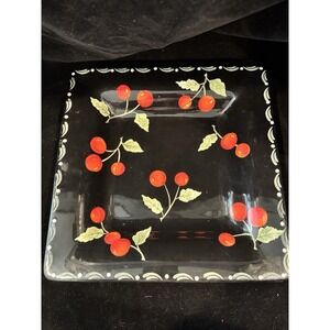 A Laurie Gates Ware Black 12.5" Serving Platter with Cherries NEW